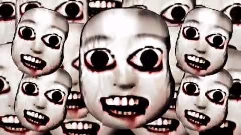 A GIF showing a rapid succession of stylized, abstract faces